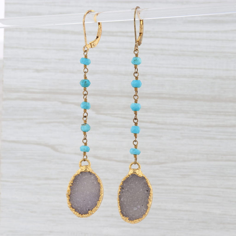 Light Gray New Nina Nguyen Turquoise Druzy Quartz Earrings Sterling Silver 22k Gold Vermeil