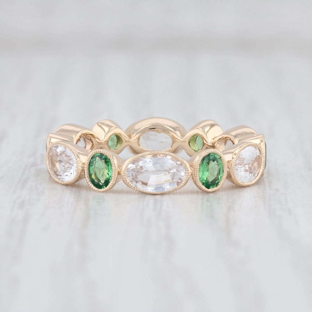 Light Gray New Beverley K Tsavorite Garnet White Sapphire Ring 14k Gold Size 7 Stackable