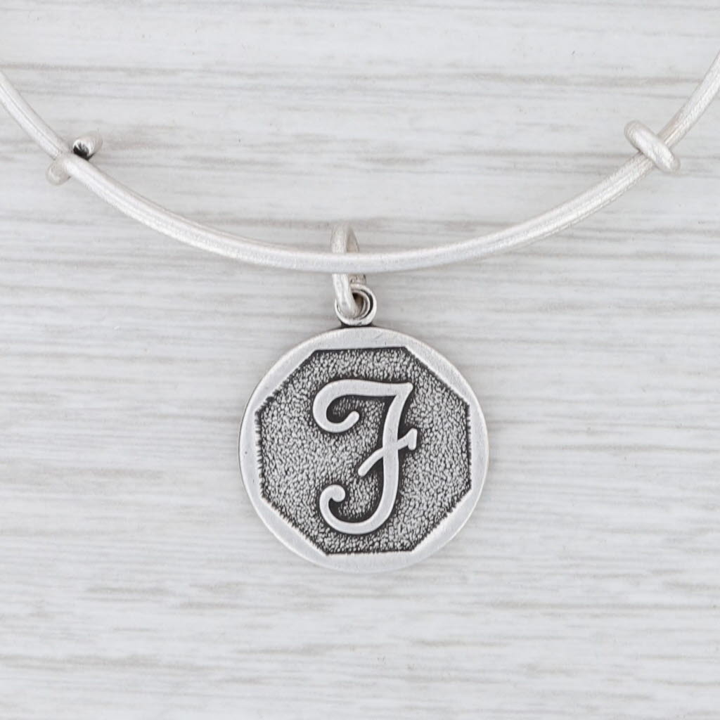 Light Gray New Alex and Ani Initial F Bangle Charm Bracelet Rafaelian Silver Expandable