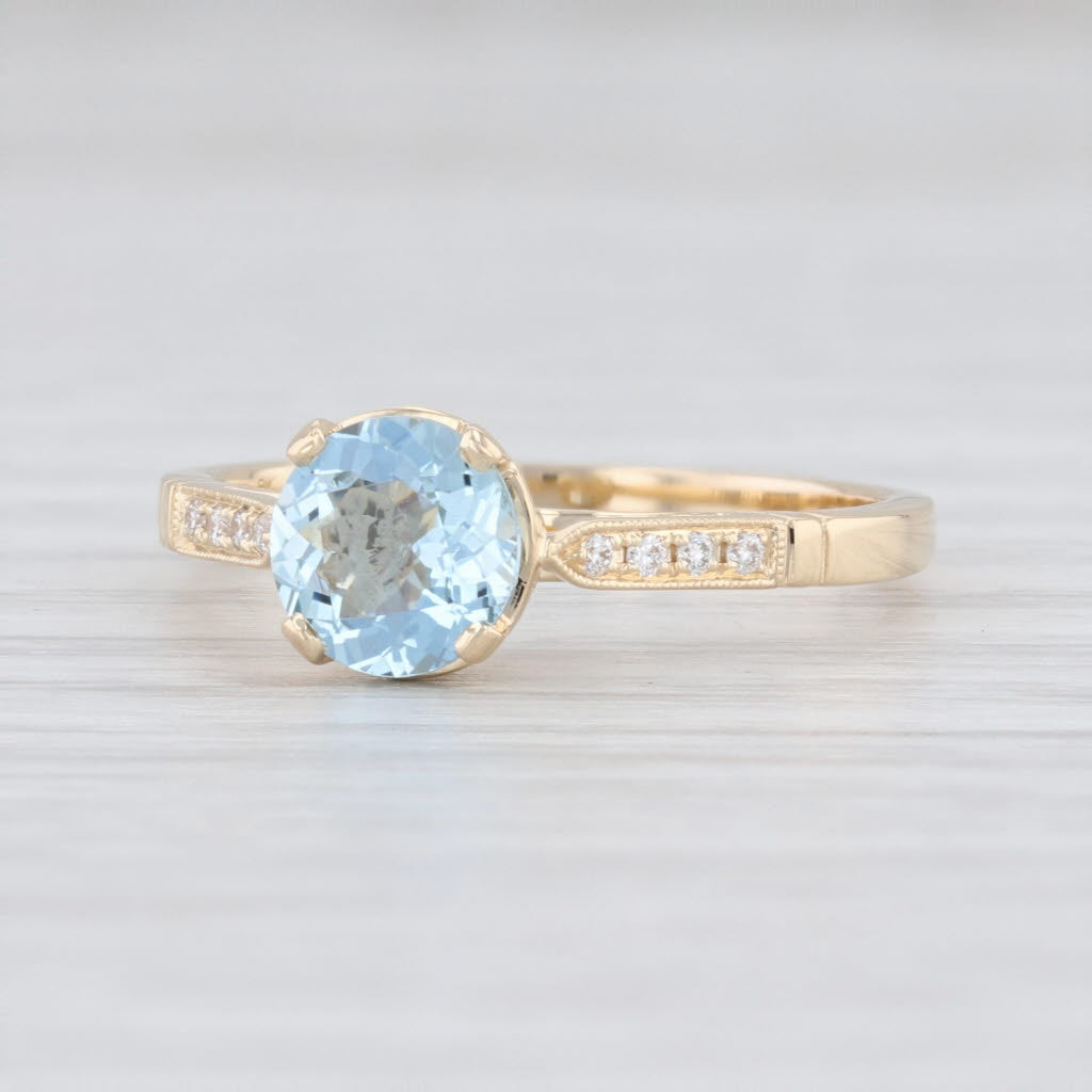 Light Gray New Beverley K Aquamarine Diamond Ring 14k Gold Size 6.5 Engagement Solitaire