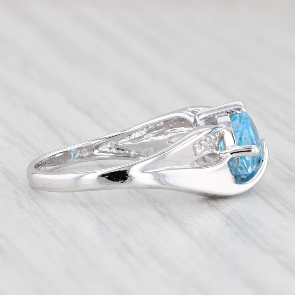 Light Gray 1.46ct Trillion Blue Topaz Diamond Ring 10k White Gold Size 6.75 Bypass