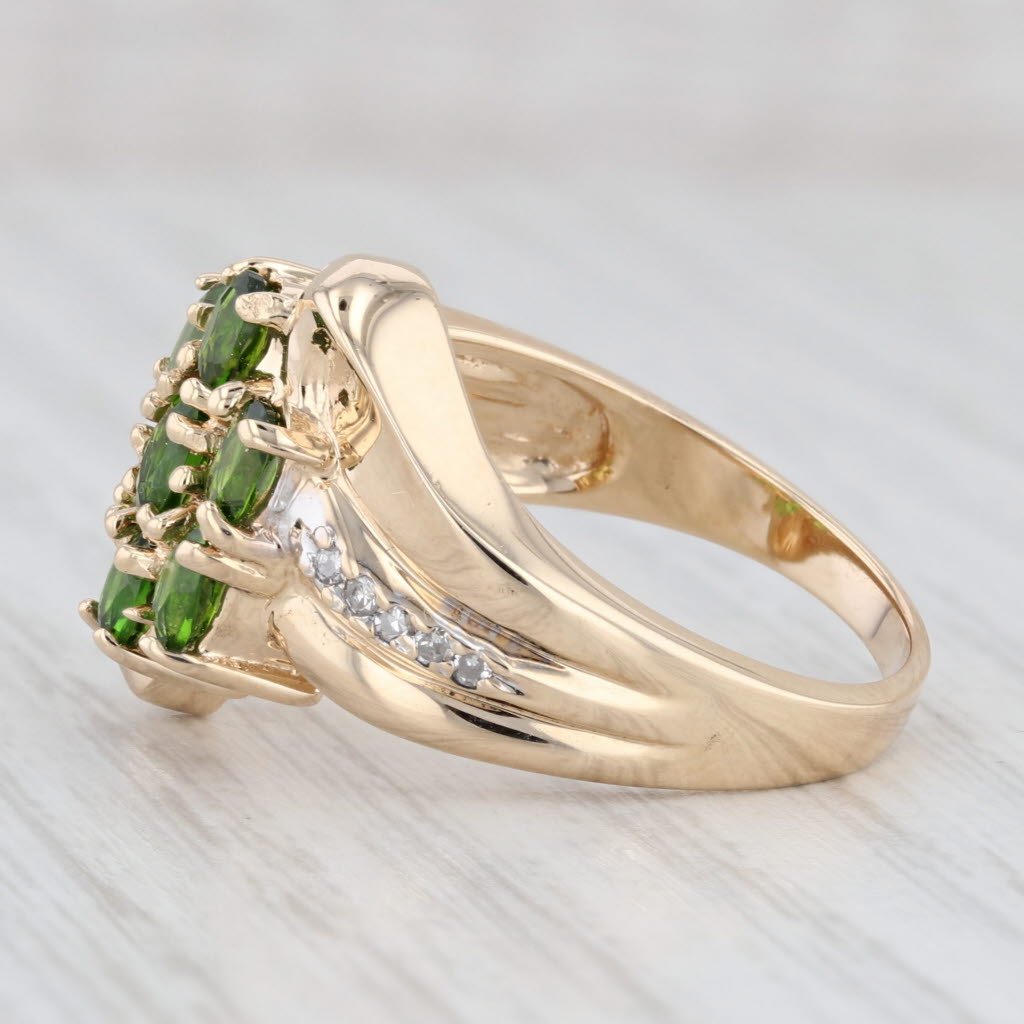 Light Gray 1.46ctw Green Chrome Diopside Diamond Cluster Ring 14k Yellow Gold Bypass Size 8