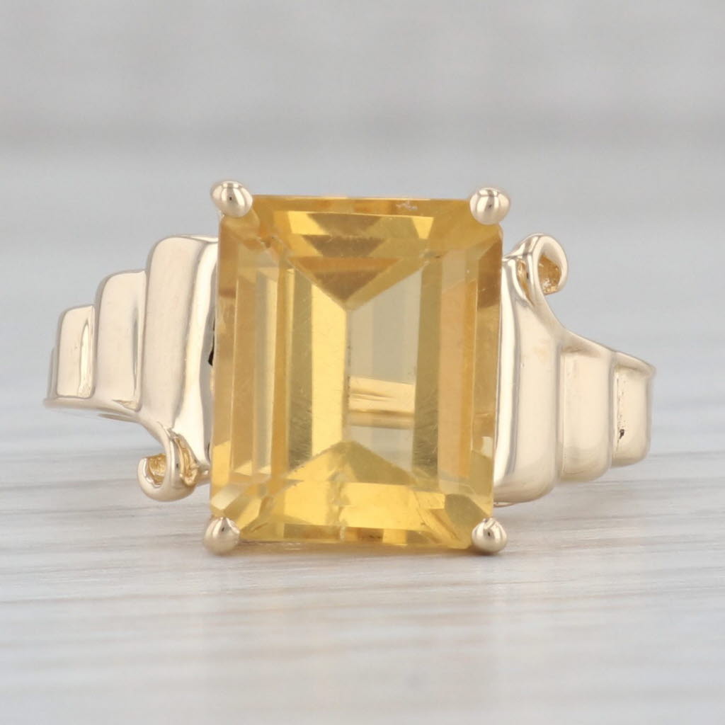 Gray 4.50ct Emerald Cut Citrine Solitaire Ring 14k Gold November Birthstone Size 7