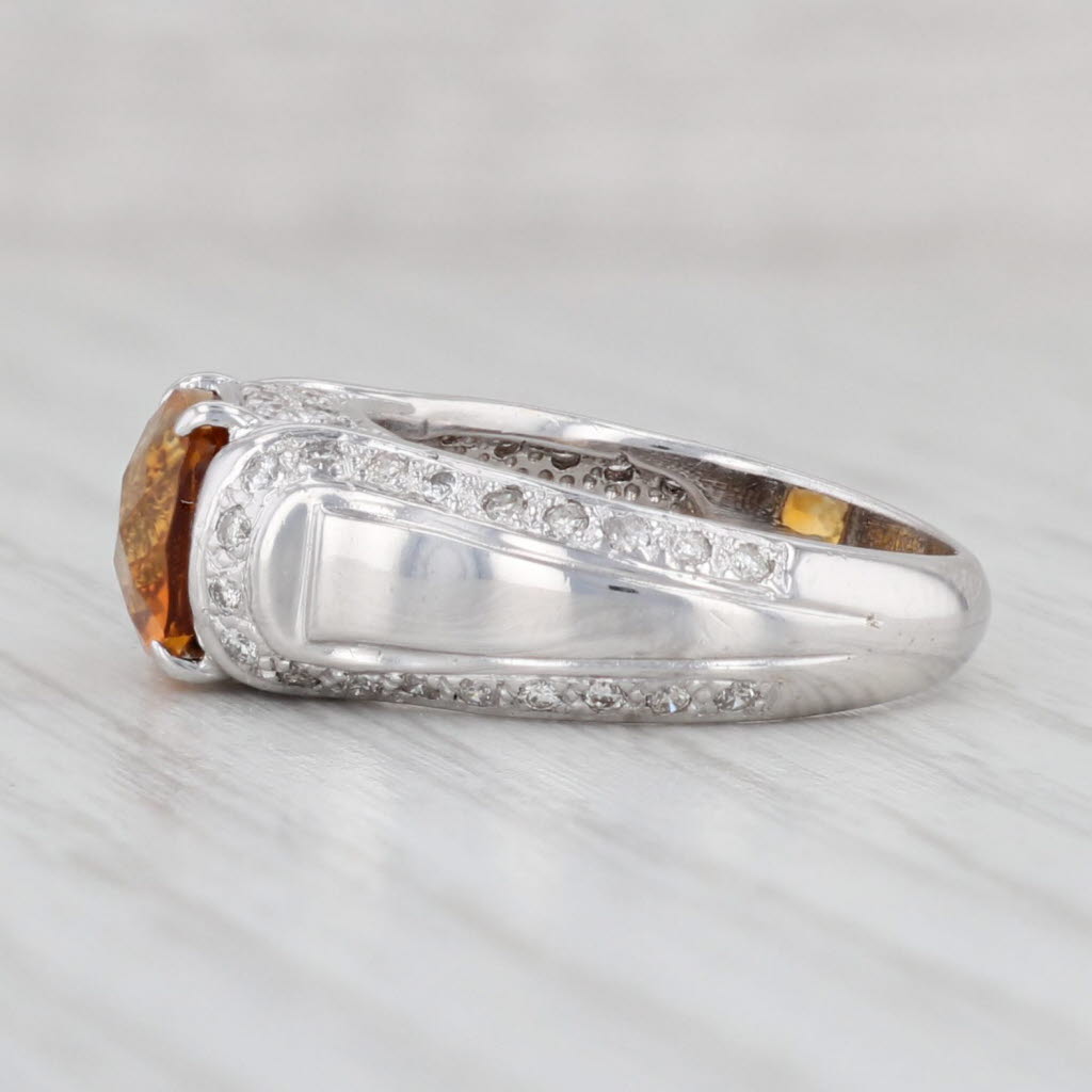 Light Gray 2.38ctw Cushion Citrine Diamond Ring 14k White Gold Size 5 November Birthstone