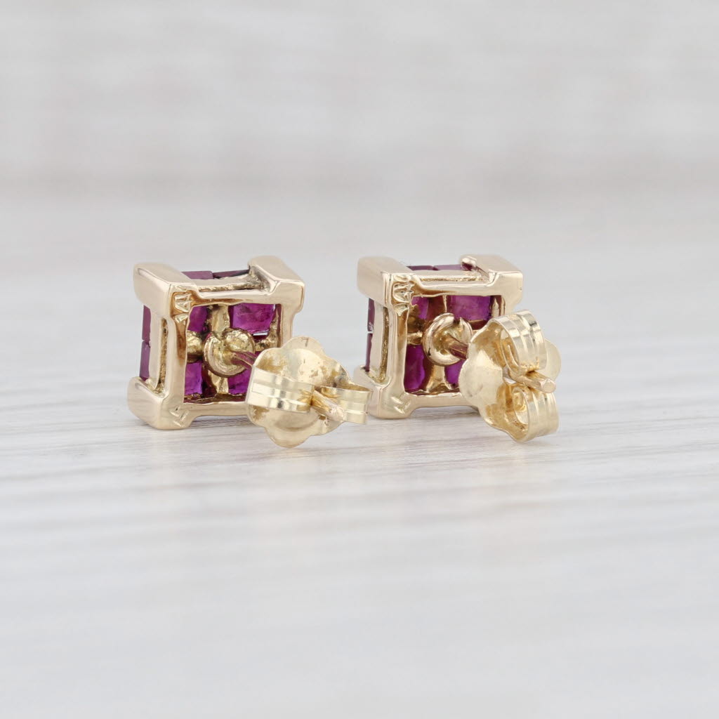 Light Gray 1.76ctw Ruby Square Princess Stud Earrings 14k Yellow Gold July Birthstone