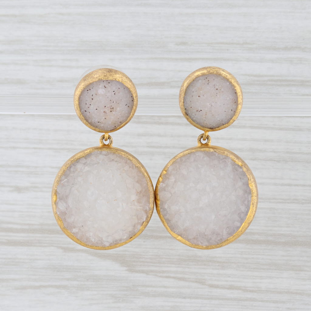 Light Gray New Nina Nguyen Druzy Quartz Earrings Sterling Silver 22k Gold Vermeil Dangle