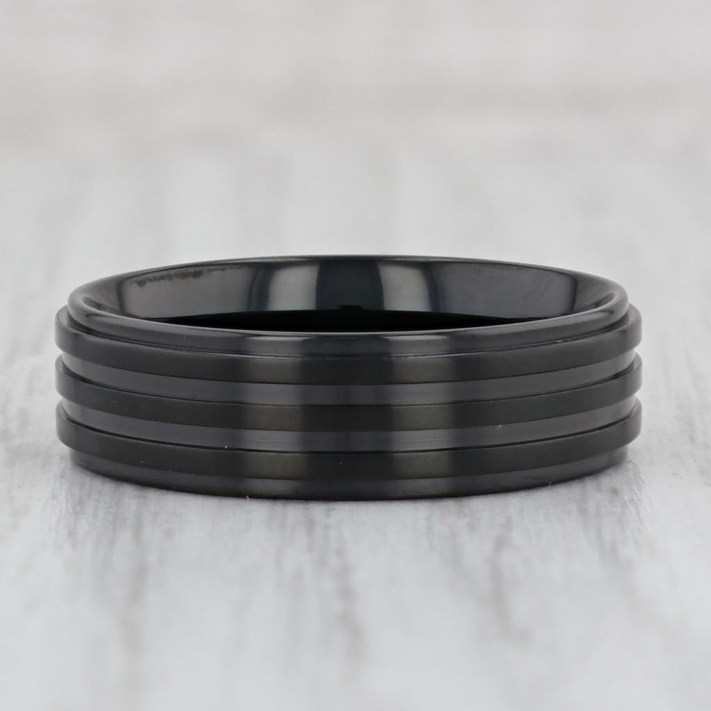 Light Gray New Black Titanium Ridged Ring Size 11 Men's Wedding Band