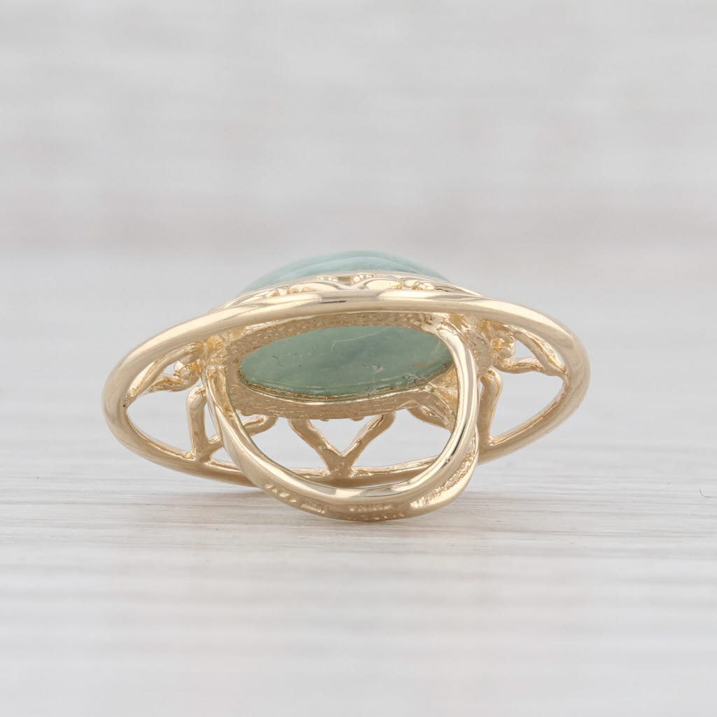 Light Gray Green Jadeite Jade Slide Pendant 14k Yellow Gold Oval Solitaire Statement