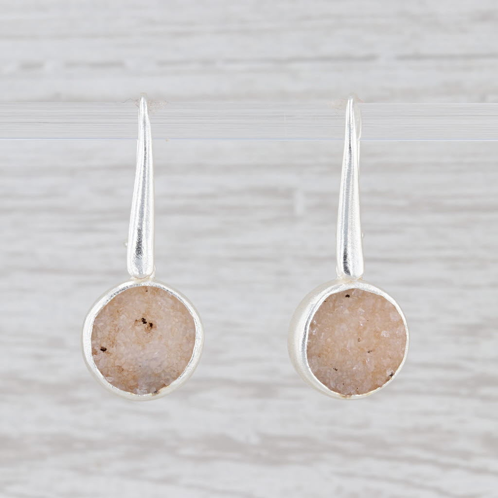 Light Gray New Nina Nguyen Sand Druzy Quartz Drop Earrings Sterling Silver Hook Posts