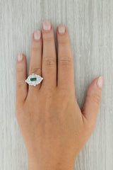 Vintage 0.73ctw Emerald Diamond Halo Ring 18k White Gold Size 5.25