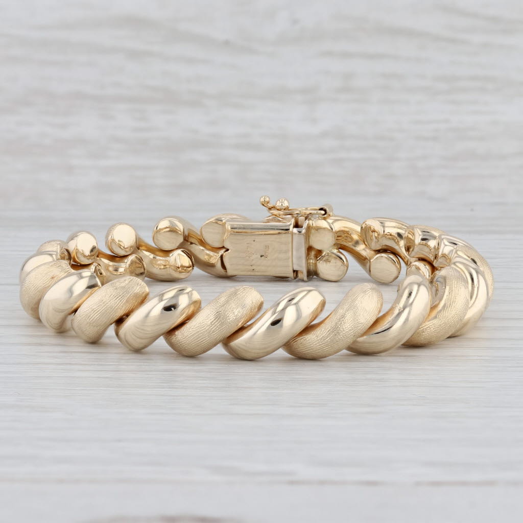 Light Gray San Marco Chain Bracelet 14k Yellow Gold 6.75" 9.3mm Italian