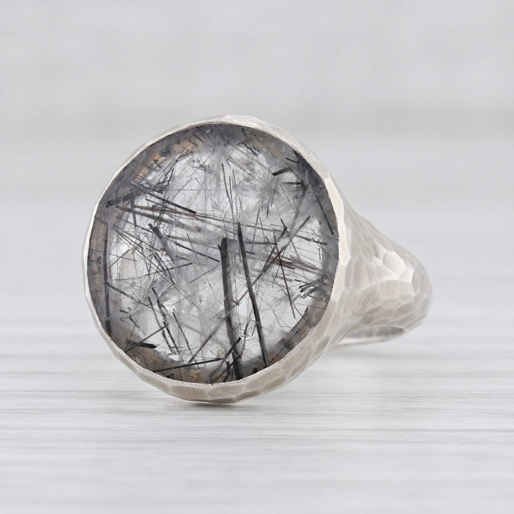 Light Gray New Nina Nguyen Black Tourmalated Quartz Ring Balance Sterling Silver Size 6.75