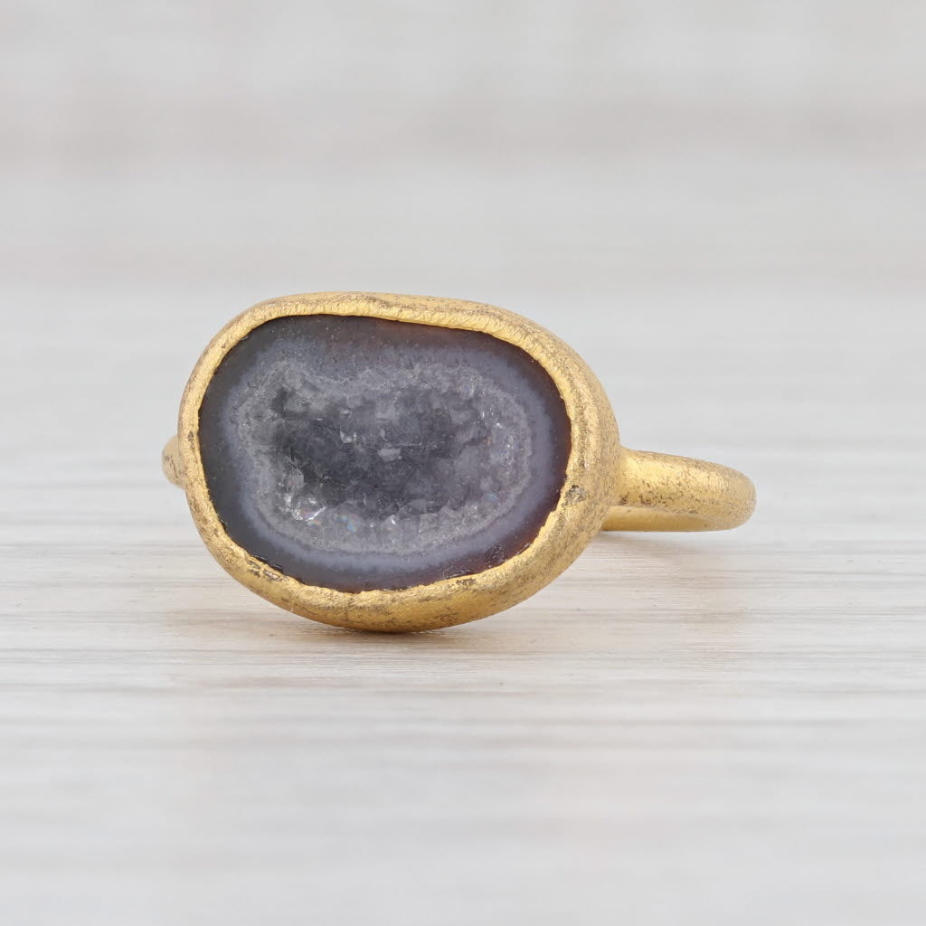 Light Gray New Nina Nguyen Agate Druzy Geode Ring Sterling Silver 22k Gold Vermeil Size 7