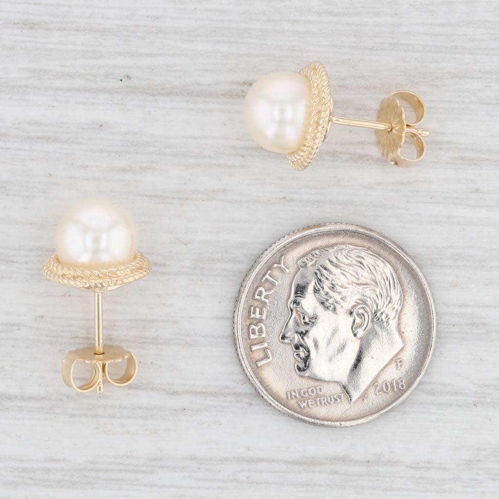 Light Gray Cultured Pearl Stud Earrings 14k Yellow Gold June Birthstone