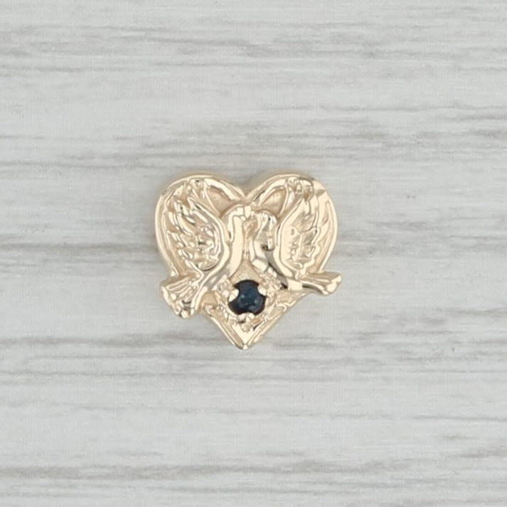 Gray Vintage Blue Sapphire Heart Love Birds Slide Charm 14k Yellow Gold TCC September