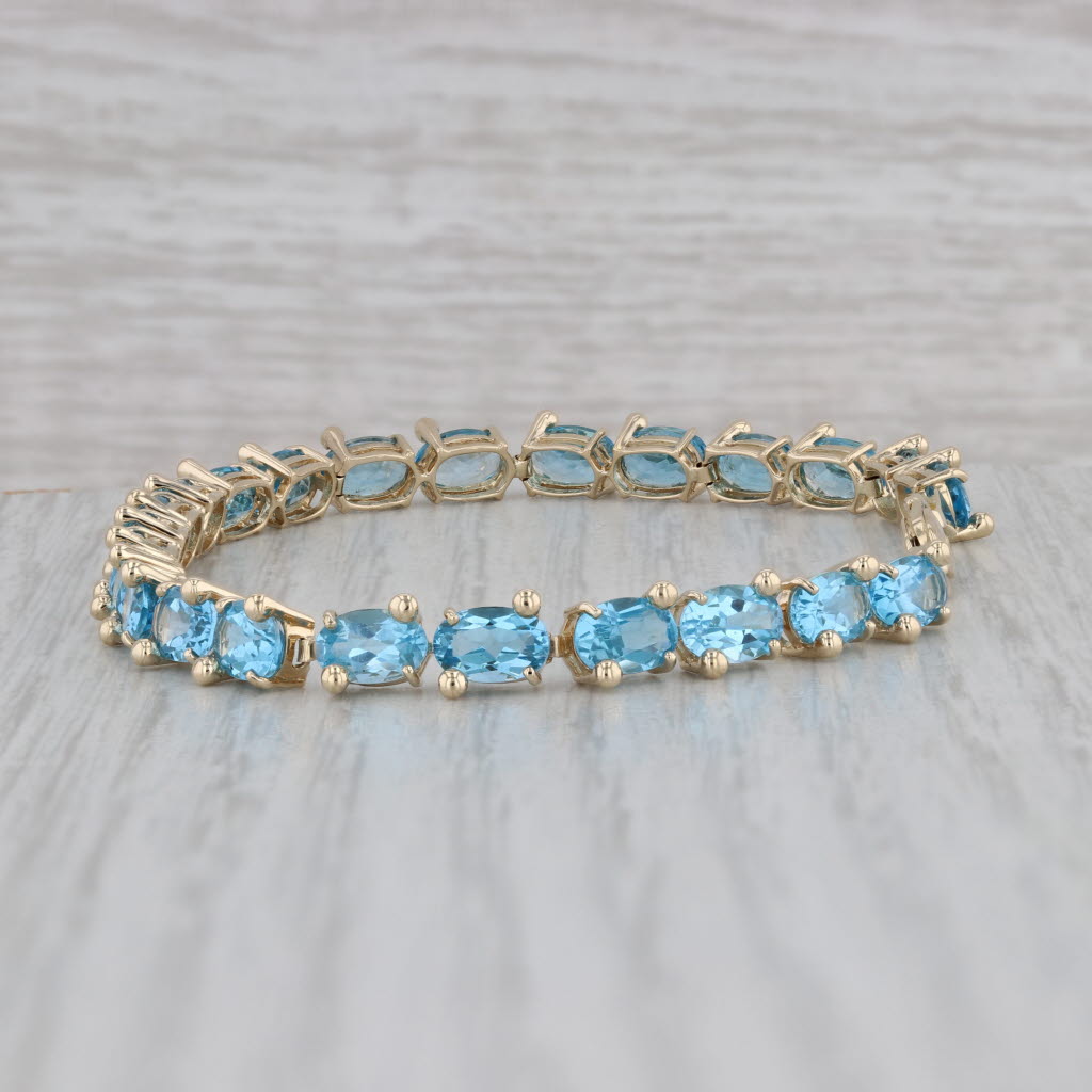 Gray 13ctw Blue Topaz Tennis Bracelet 14k Yellow Gold 7" 5.3mm