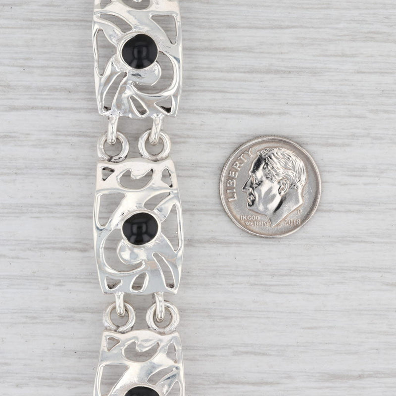 New Black Resin Ornate Link Bracelet Sterling Silver Toggle Clasp 7.5 15.4mm