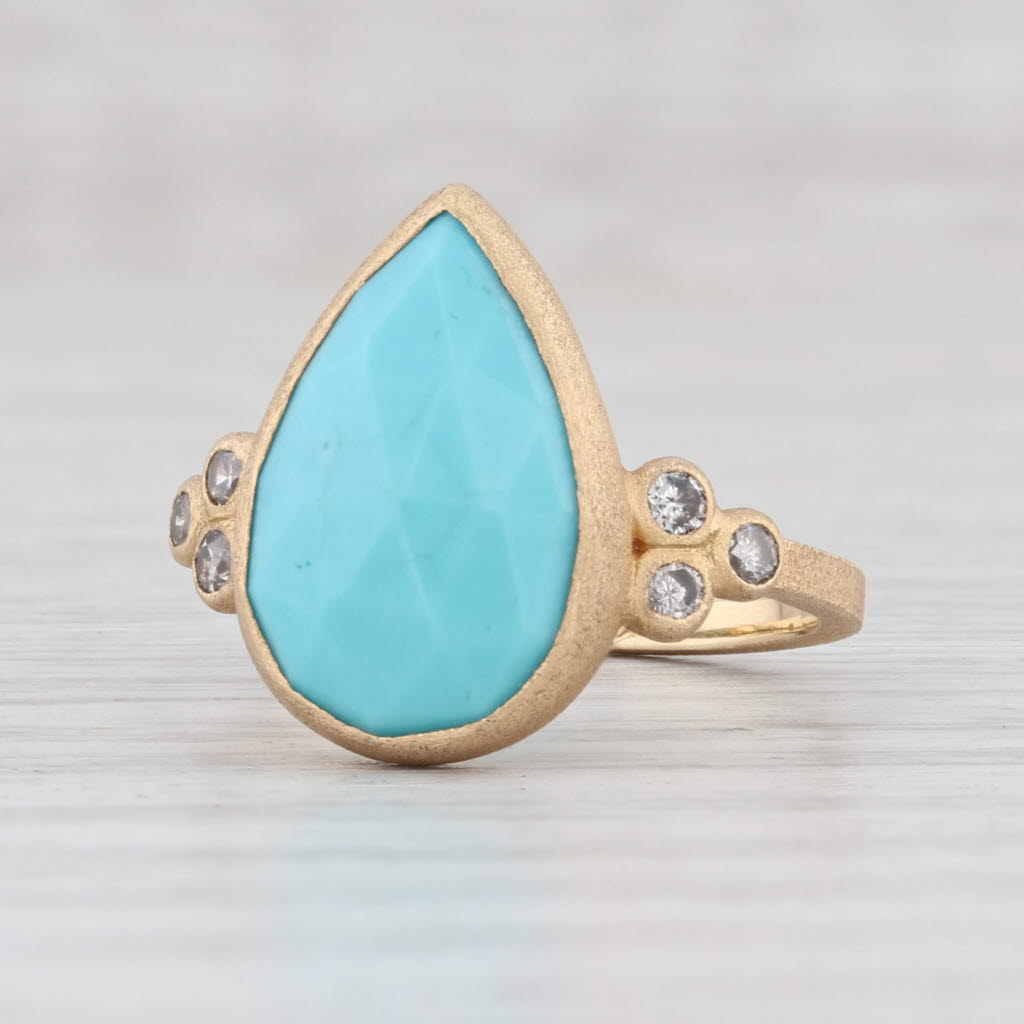 Light Gray New Nina Nguyen Turquoise Diamond Ring 18k Yellow Gold Size 6.5 Teardrop