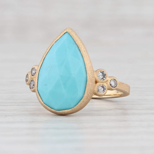 Light Gray New Nina Nguyen Turquoise Diamond Ring 18k Yellow Gold Size 6.5 Teardrop