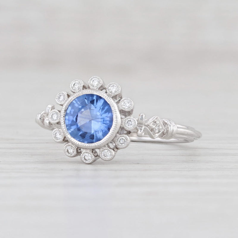 Light Gray New 1.09ctw Blue Sapphire Diamond Halo Ring 14k White Gold 6.75 Engagement