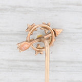 Light Gray Antique Pearl Glass Crescent Arrow Stickpin 8k Yellow Gold Pin