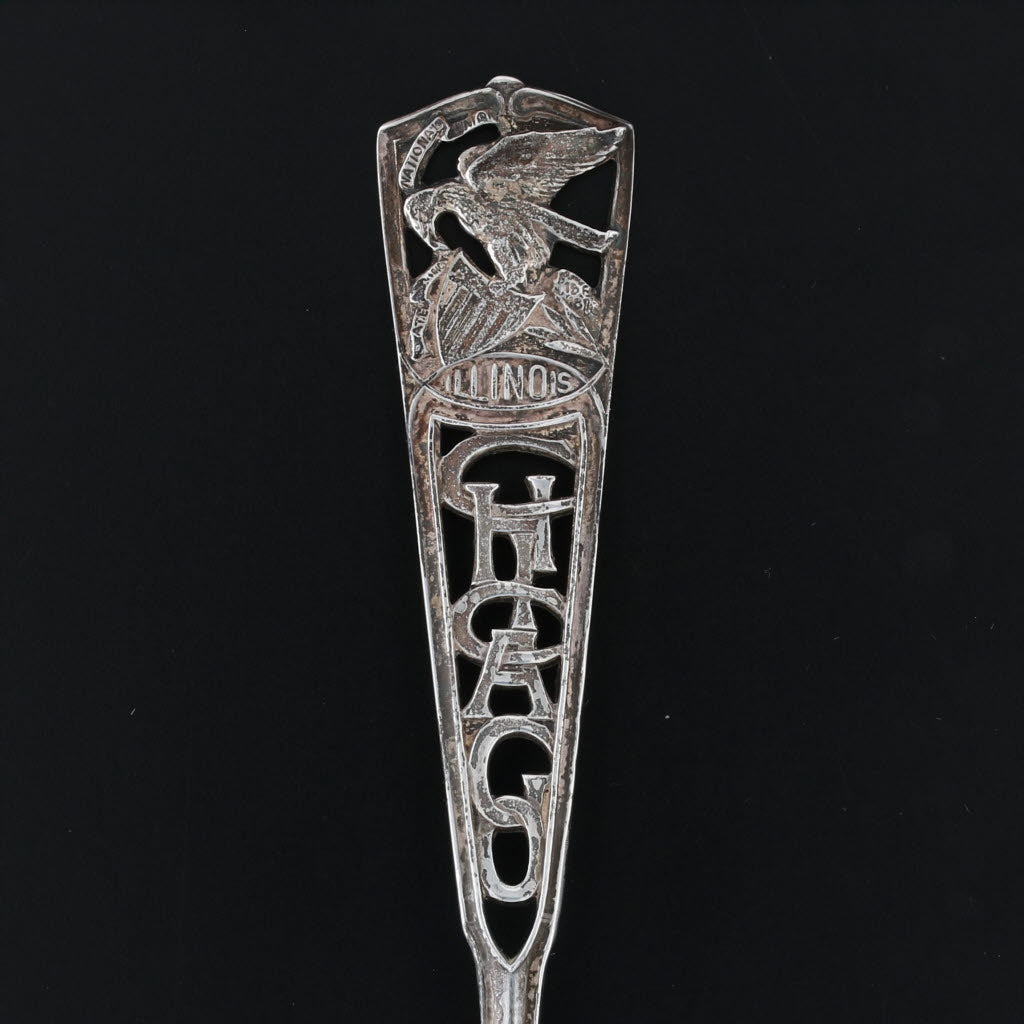 Black Chicago Illinois Souvenir Spoon Sterling Silver Watson Vintage Eagle Seal