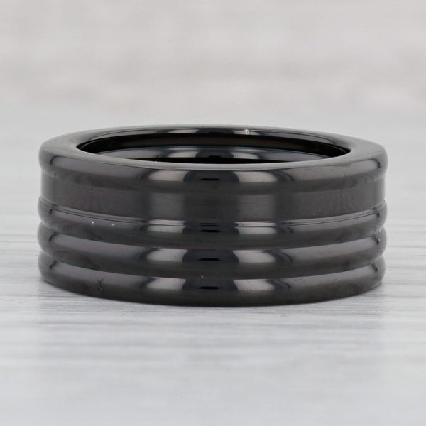 Dark Slate Gray Men's Cubic Zirconia Band Black Titanium Size 10 Wedding Ring