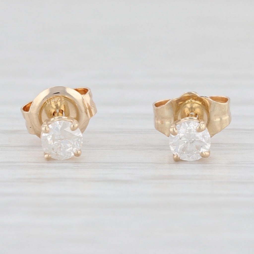 Light Gray 0.25ctw Round Diamond Stud Earrings 14k Yellow Gold Solitaire Studs