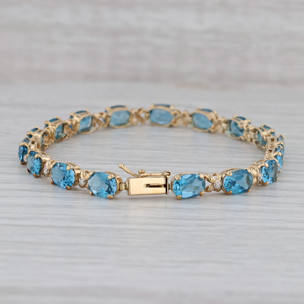 Gray 17.06ctw London Blue Topaz Diamond Tennis Bracelet 14k Yellow Gold 7.25" 5.1mm