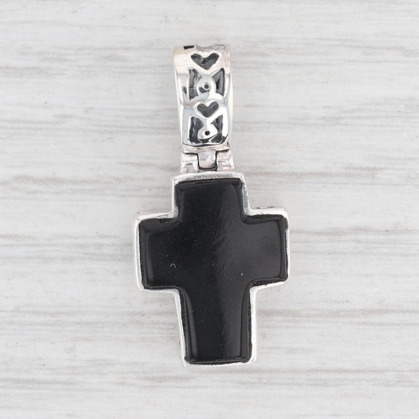 Light Gray New Black Resin Reversible Cross Pendant Sterling Silver 925 Heart Openwork