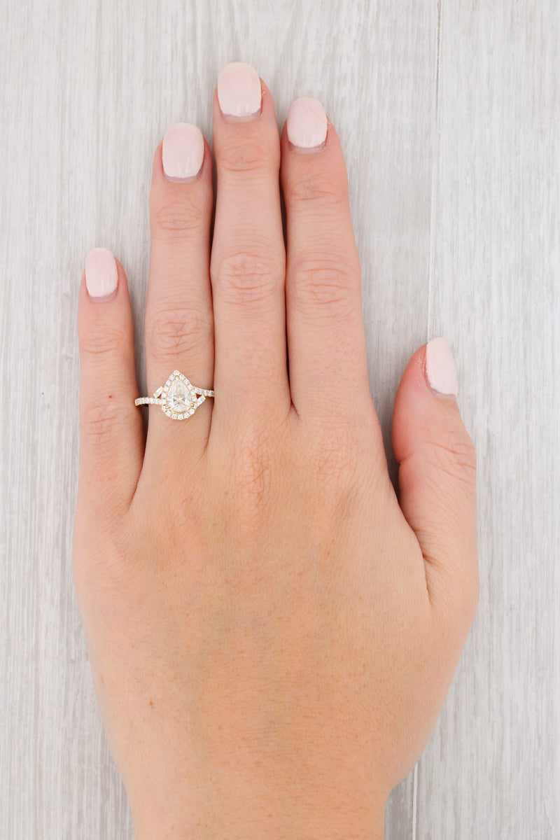 New 1.27ctw Pear Halo Diamond Engagement Ring 14k Yellow Gold Size 6.75