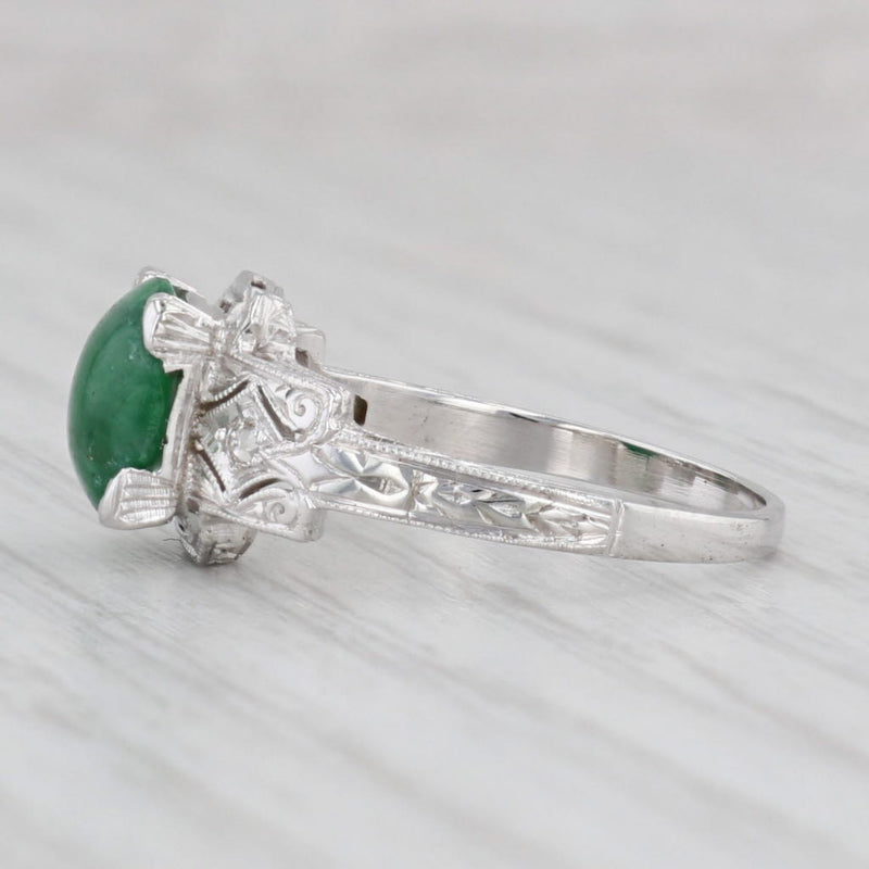Light Gray Vintage Green Jadeite Jade Diamond Ring 18k White Gold Size 6.75