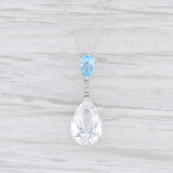 New Quartz Crystal Blue Topaz Teardrop Pendant Necklace 14k White Gold 18"