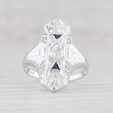 Light Gray Art Deco Synthetic Blue Sapphire Diamond Ring 14k White Gold Size 6