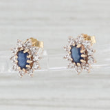 Light Gray 0.75ctw Blue Sapphire Diamond Halo Stud Earrings 14k Yellow Gold