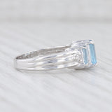 New 1.38ctw Aquamarine Diamond Ring 14k White Gold Size 6.5 3-Stone March