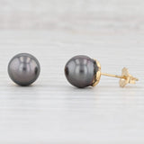 Cultured Black Pearl Stud Earrings 18k Yellow Gold Saltwater Pearls Designer