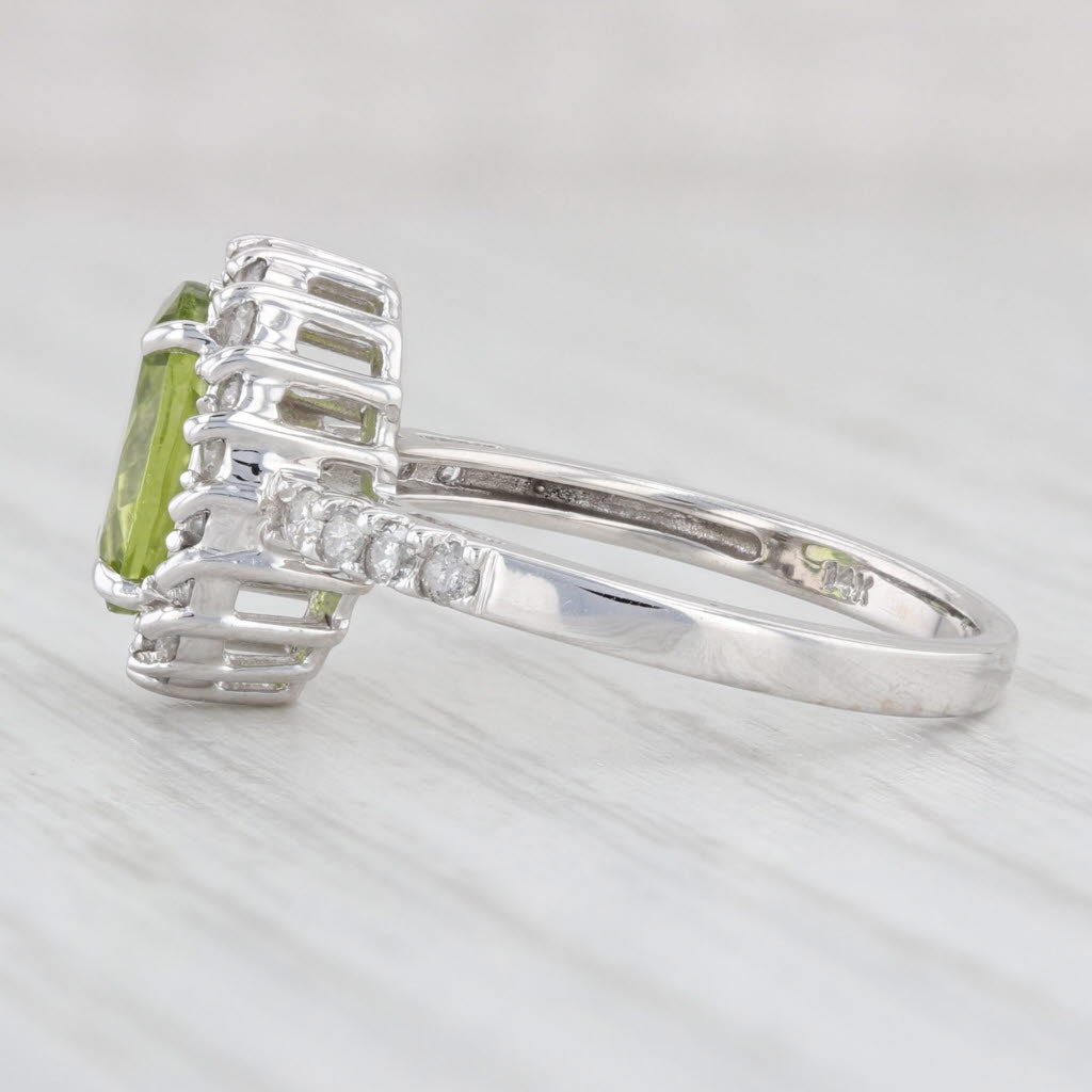 Light Gray 2.35ctw Oval Peridot Diamond Halo Ring 14k White Gold Size 6.5 August Birthstone