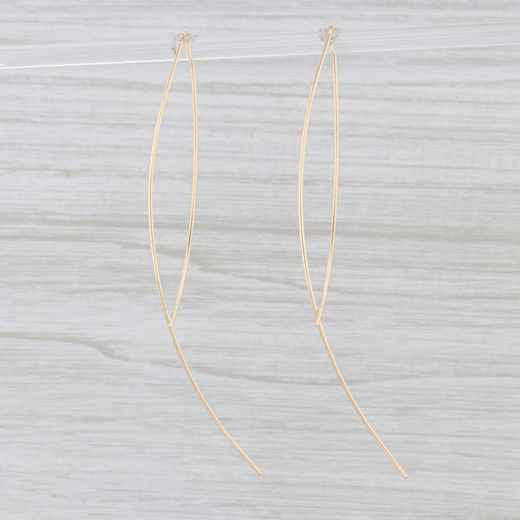 Light Gray New Angled Threader Earrings 18k Yellow Gold Curved Dangle Drops