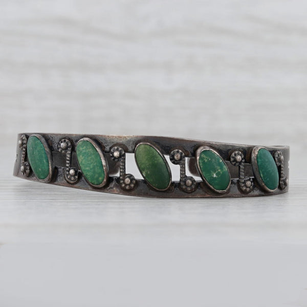 Light Gray Vintage Native American Cuff Bracelet Sterling Silver Green Turquoise Stamped