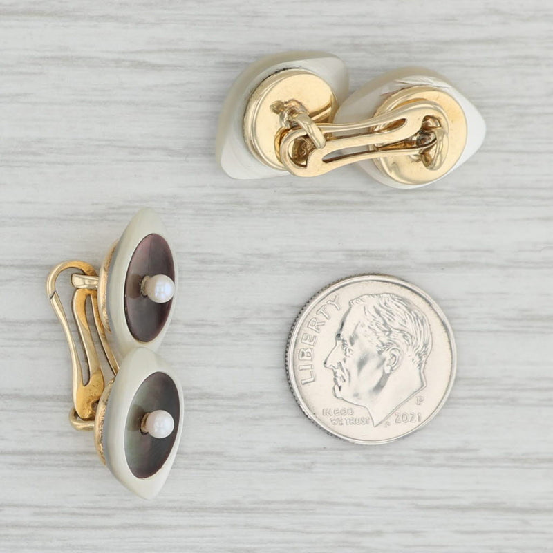 Light Gray Vintage Cultured Pearl Mother of Pearl Abalone Shell Cufflinks 14k Gold