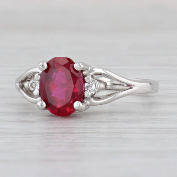 Light Gray 1.66ctw Oval Lab Created Ruby Diamond Ring 14k White Gold Size 6.75