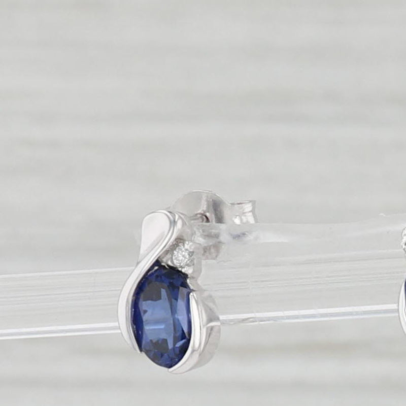 1.28ctw Blue Lab Created Sapphire Diamond Teardrop Stud Earrings 10k White Gold