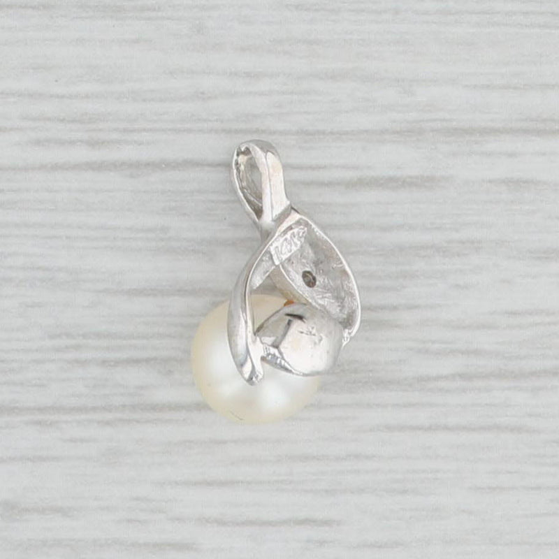 Cultured Pearl Diamond Pendant 14k White Gold Small Flower Drop