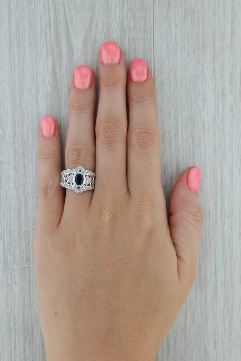 0.60ctw Oval Iolite Diamond Ring 10k White Gold Size 6.75-7
