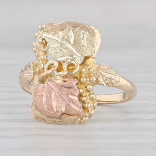 Light Gray Tri-Toned Leaf Ring 10k Yellow Rose Green Gold Size 4 Floral