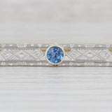 Light Gray Art Deco Lab Created Sapphire Filigree Pin 10k Gold Platinum Bar Brooch