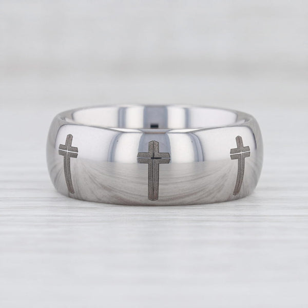 Light Gray New Men's Tungsten Cross Ring Size 9.75 Wedding Band