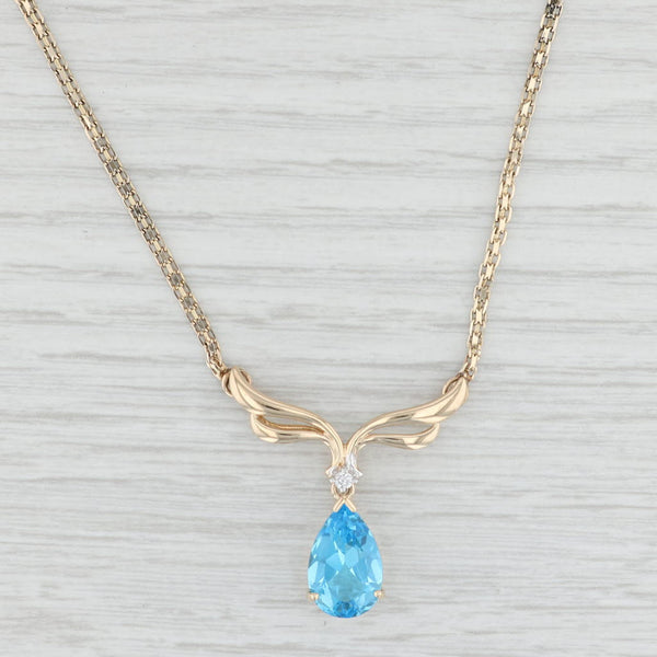 Light Gray 14.94ctw Blue Topaz Diamond Teardrop V Necklace 14k Gold 16” Bismarck Chain
