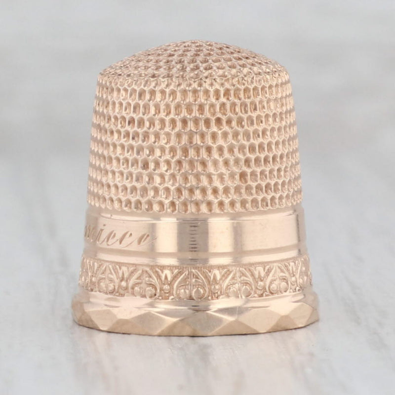 Light Gray Antique Size 7 Thimble 10k Yellow Gold Engraved Sewing Keepsake Collectible